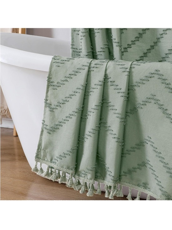 The Unbranded Brand Other - Boho Shower Curtain, Sage Green Fabric Cloth Shower Curtains Farmhouse 72x72